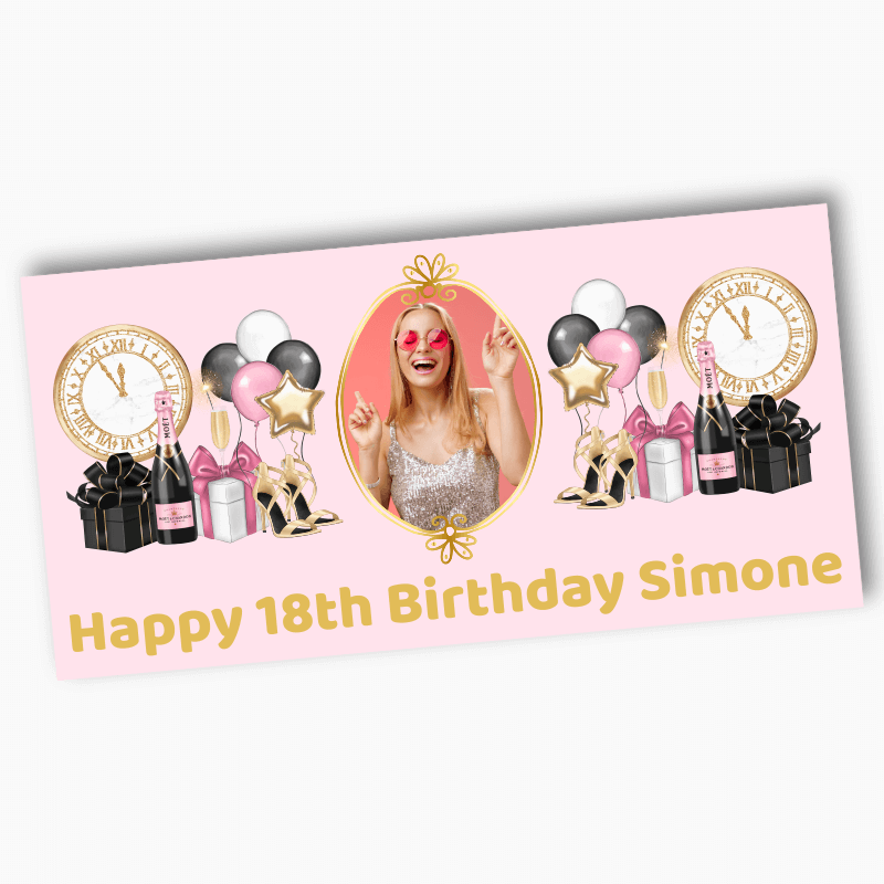 Personalised Pink, Black &amp; Gold Party Banners with Photo