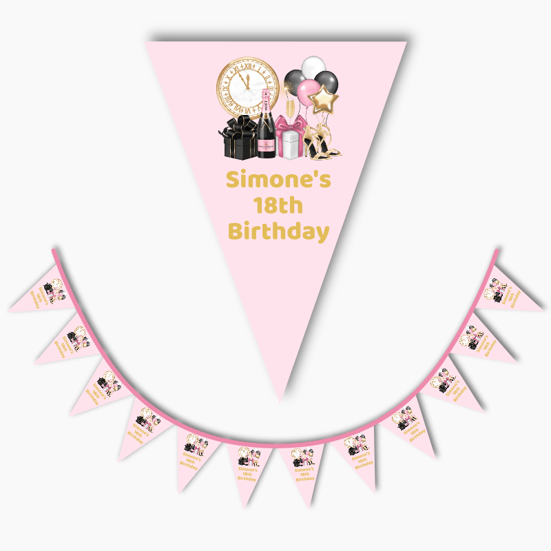 Personalised Pink, Black &amp; Gold Party Flag Bunting