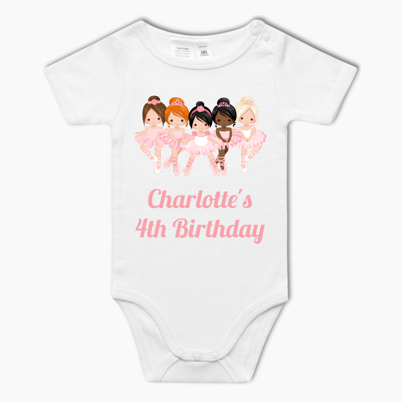 Personalised Pink &amp; Gold Ballerinas Baby One-Piece Romper