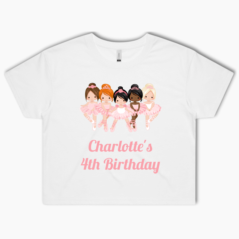 Personalised Pink &amp; Gold Ballerinas Party Crop Shirt