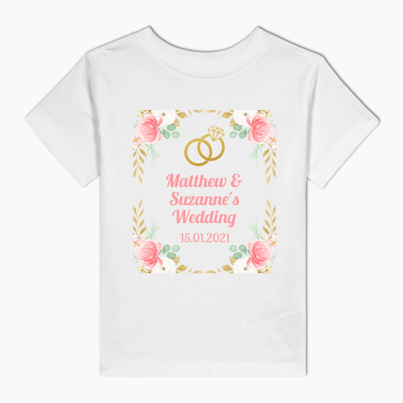 Personalised Pink &amp; Gold Floral Adults Wedding T-Shirt
