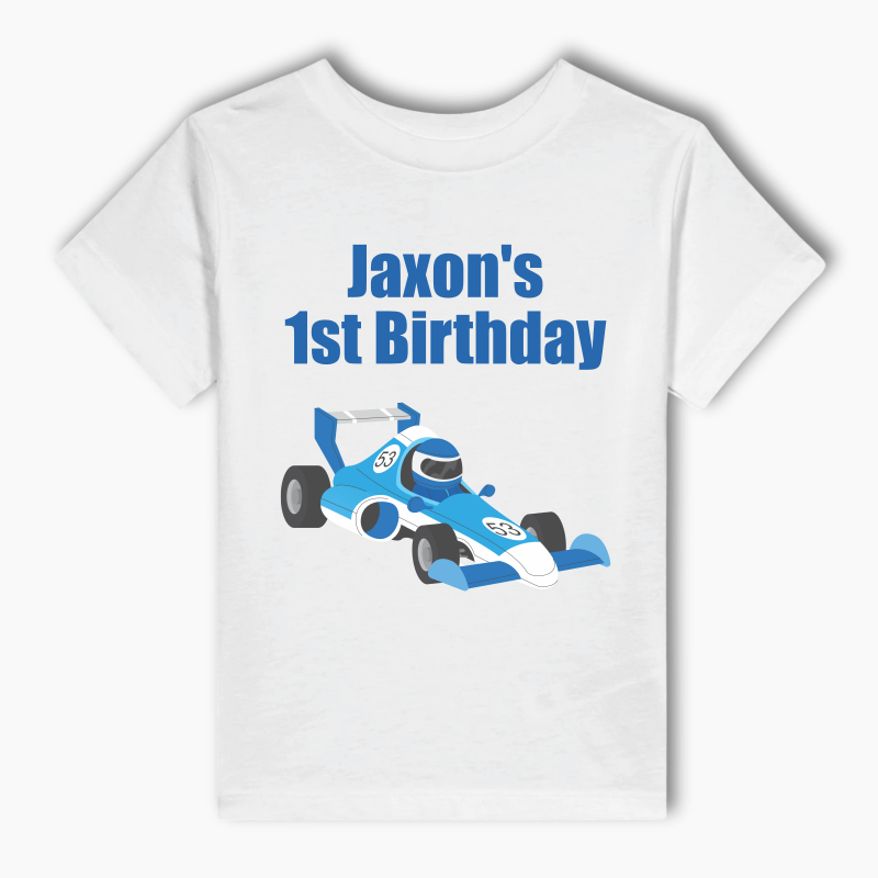 Personalised Race Car Birthday Party Kids T-Shirt