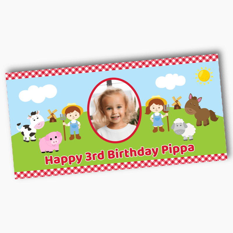 Custom Red Barnyard Farm Animals Party Banners with Photo