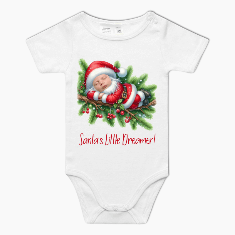 Personalised Santa&#39;s Little Dreamer Baby One-Piece Romper