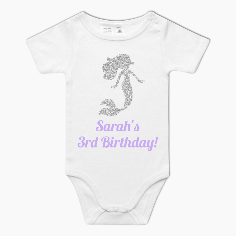 Personalised Silver Mermaid Party Baby One-Piece Romper