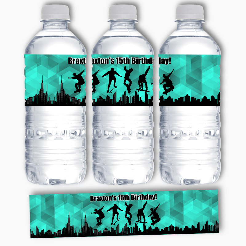 Personalised Skateboard Party Water Labels