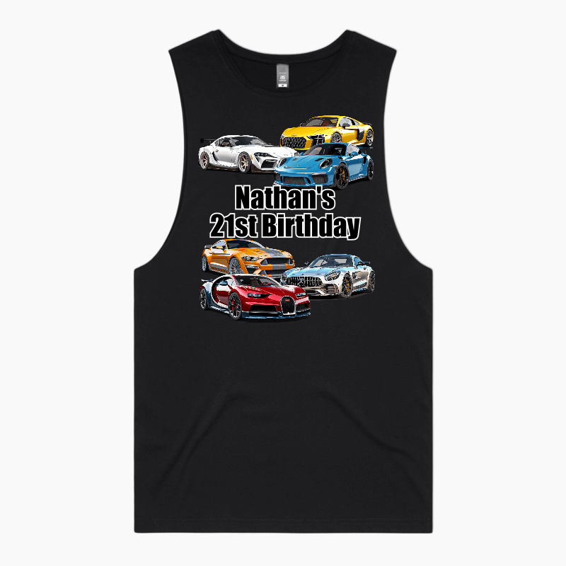 Personalised Sports Cars Birthday Party Tank Singlet
