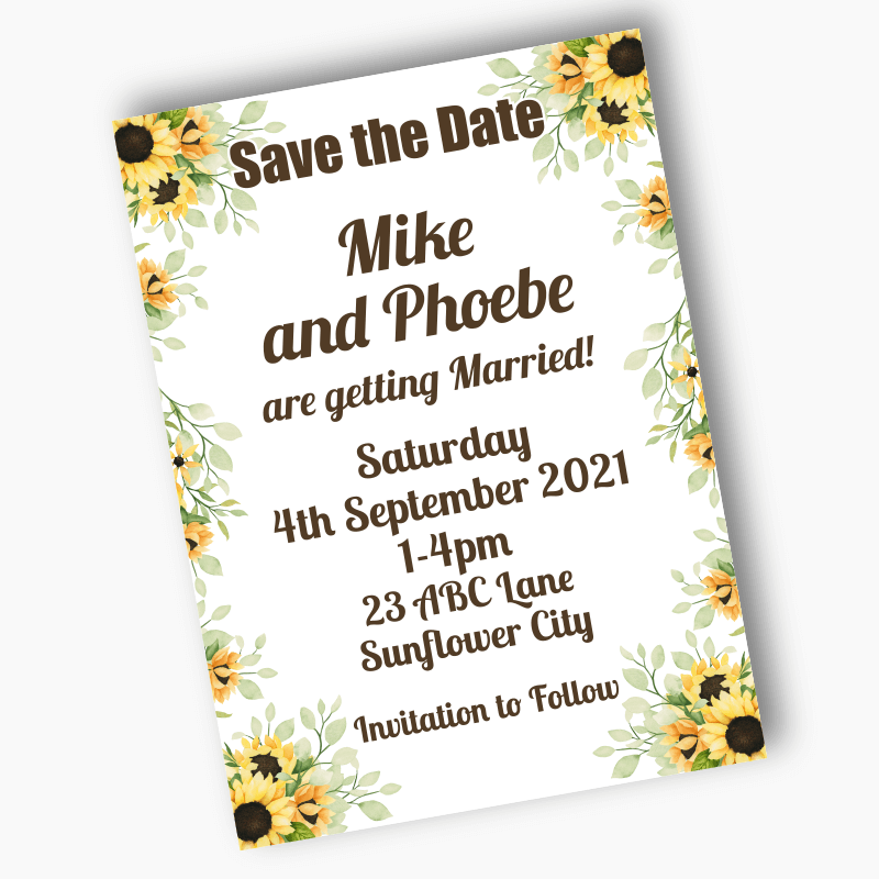 Personalised Sunflower Wedding Save the Date Cards