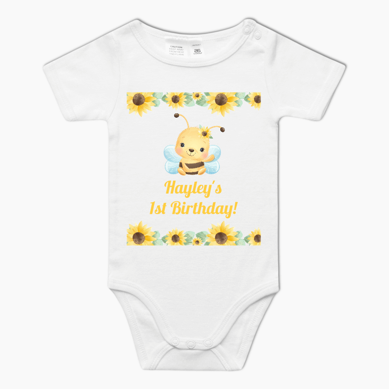 Personalised Sunflower &amp; Honey Bee Party Baby One-Piece Romper