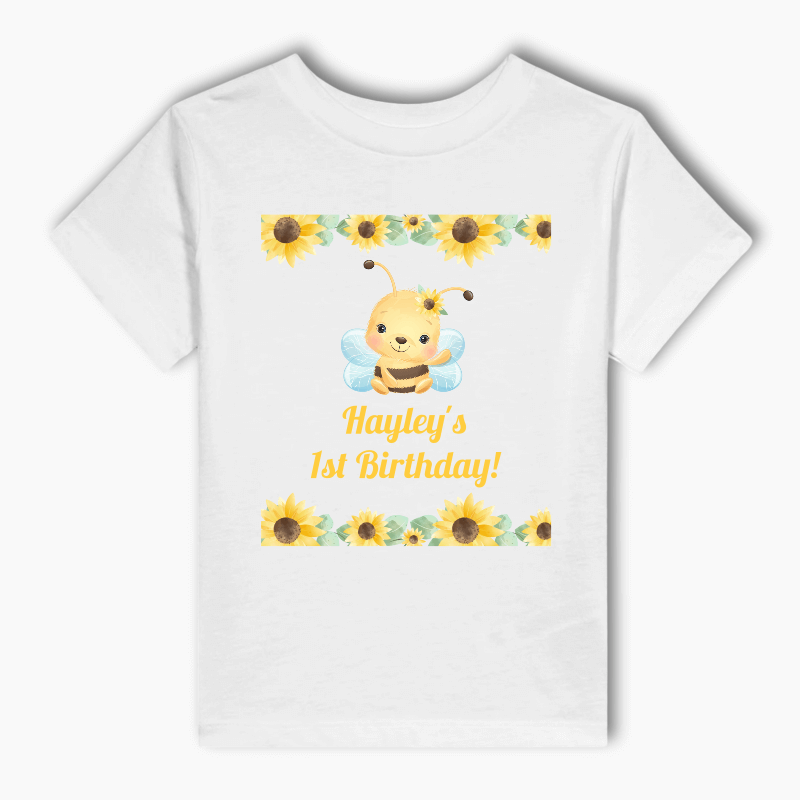Personalised Sunflower &amp; Honey Bee Party Kids T-Shirt