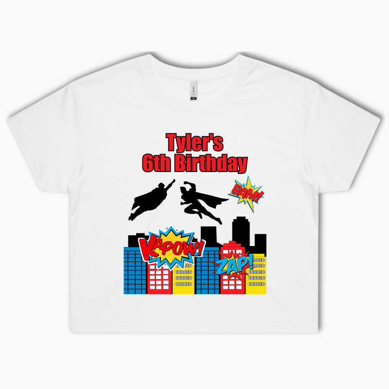 Personalised Superheroes Party Crop Shirt