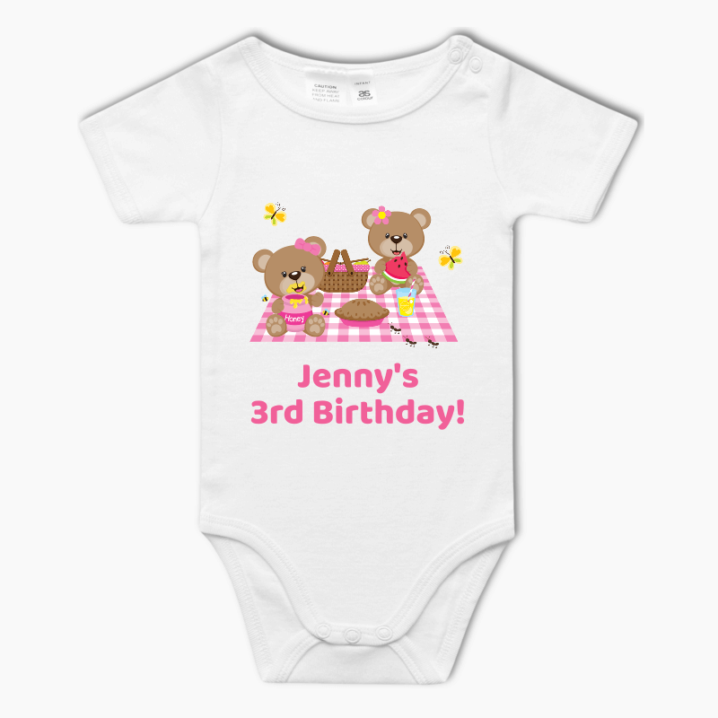 Pink Teddy Bears Picnic Baby One-Piece Romper