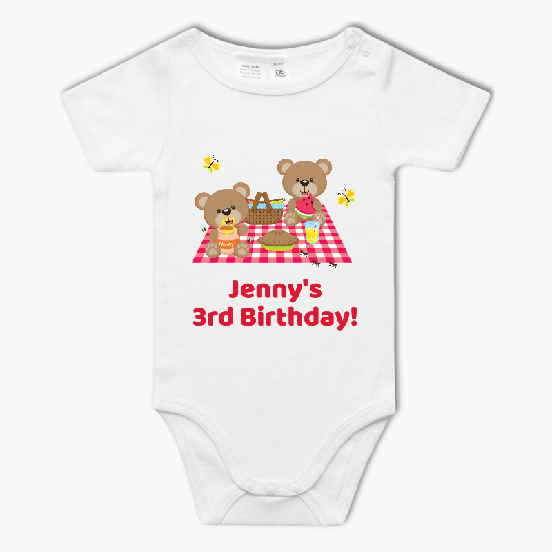 Red Teddy Bears Picnic Baby One-Piece Romper