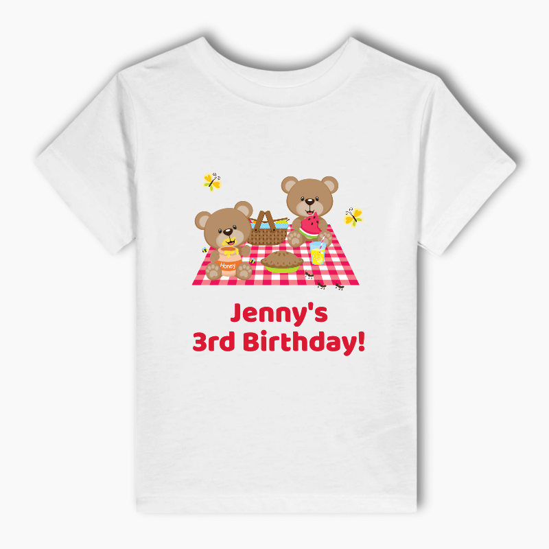 Personalised Teddy Bears Picnic Party Kids T-Shirt - Red