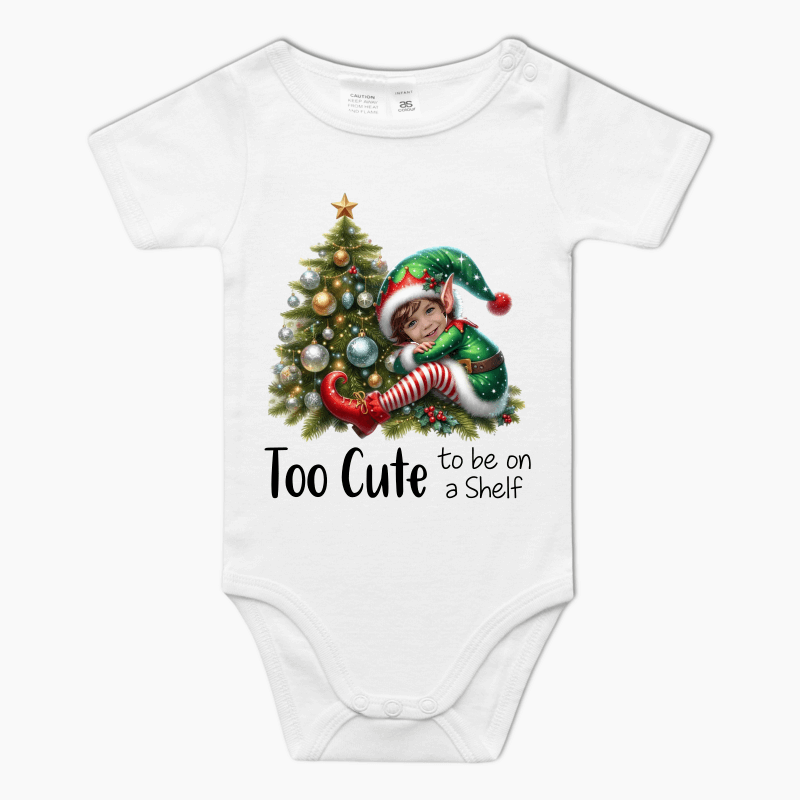 Personalised &quot;Too Cute Xmas Elf&quot; Baby One-Piece Romper