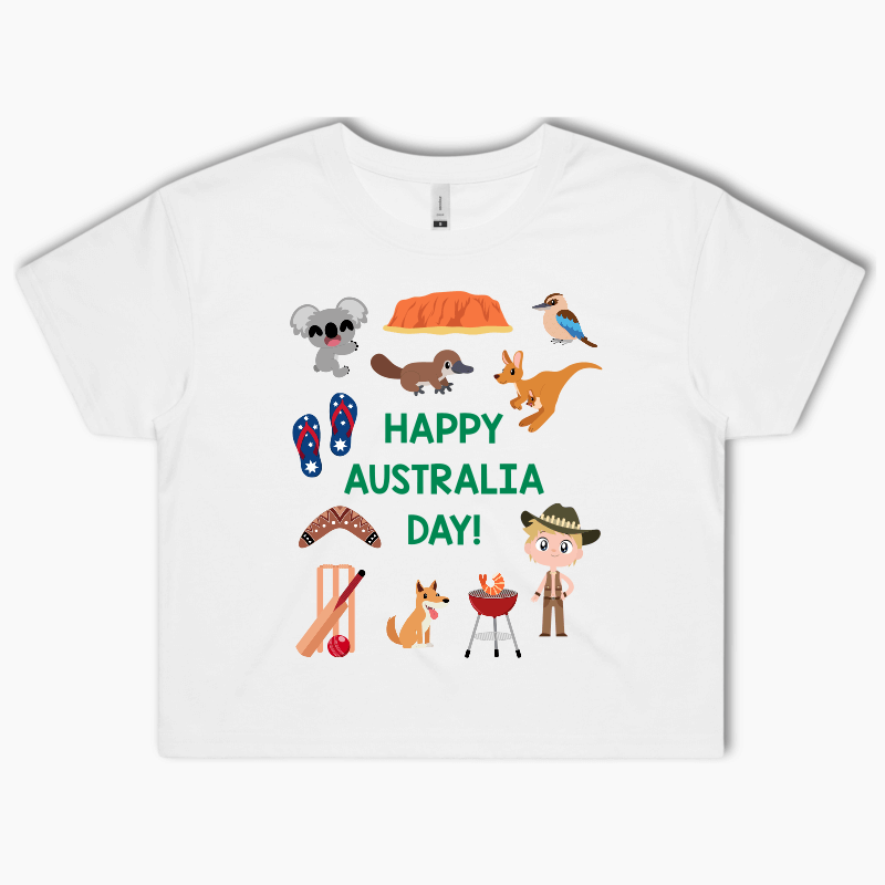 Fun Aussie Character Australia Day Crop Shirt