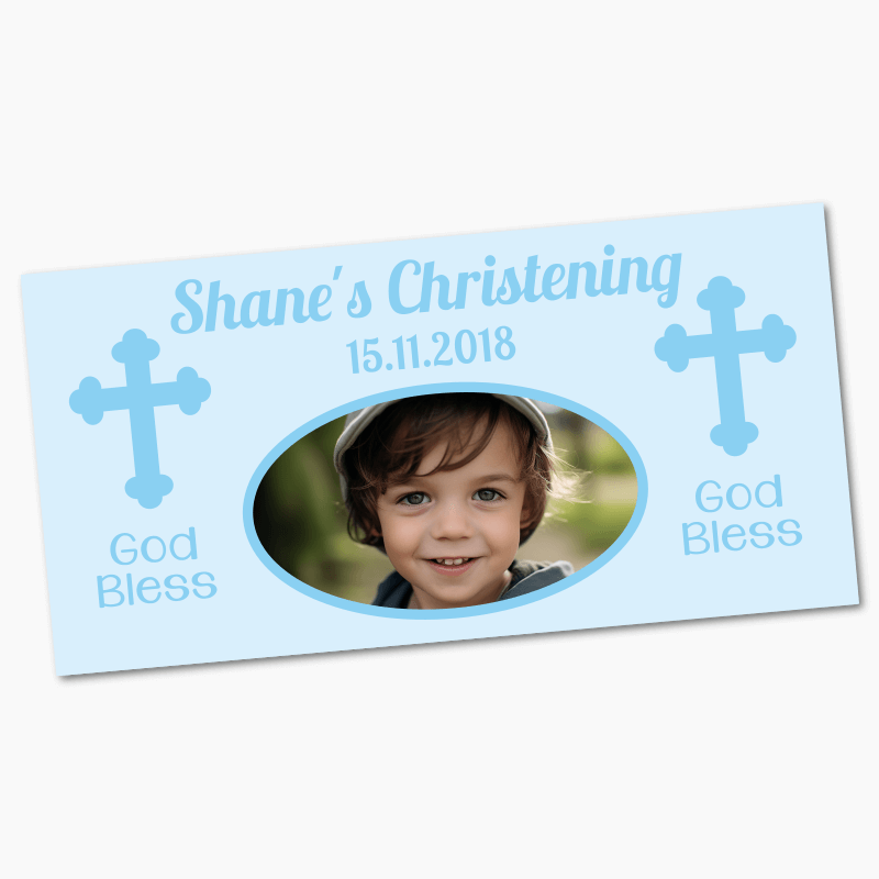 Personalised Blue Cross Christening Banners with Photo