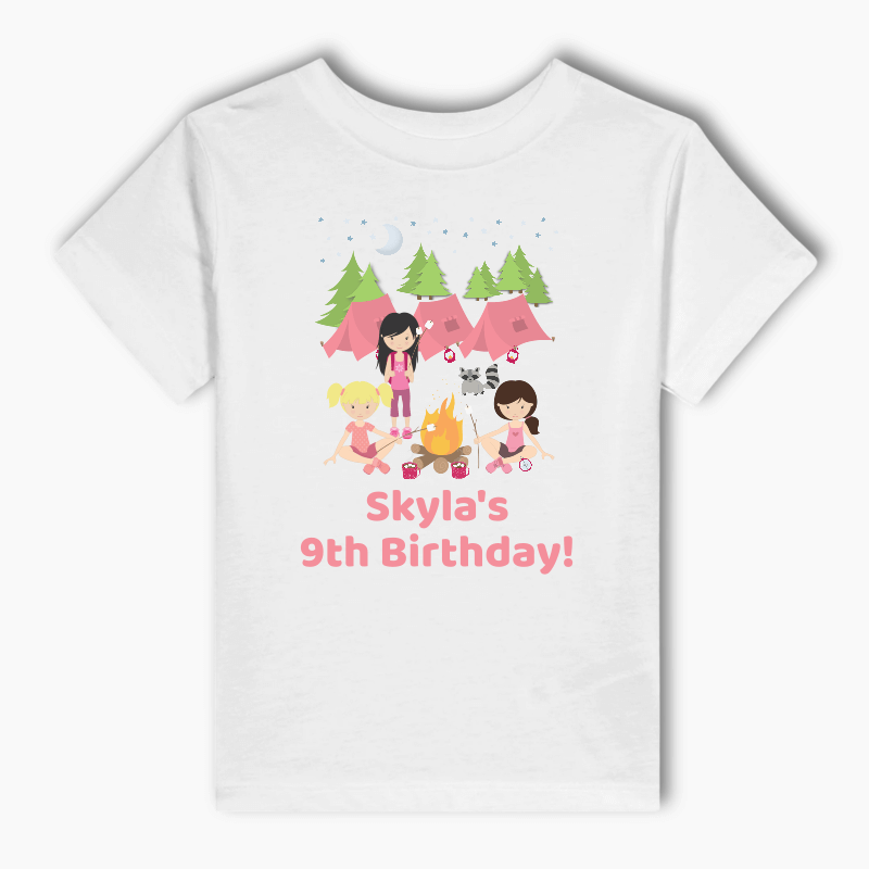 Personalised Girls Camp Out Party Kids T-Shirt