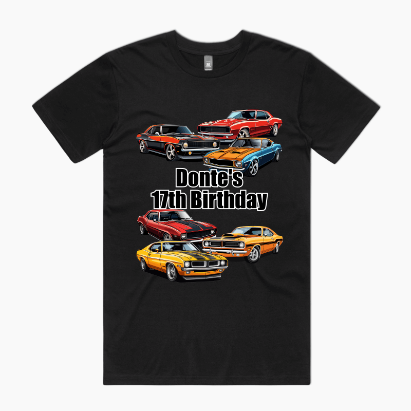 Personalised Muscle Cars Birthday Party Adults T-Shirt