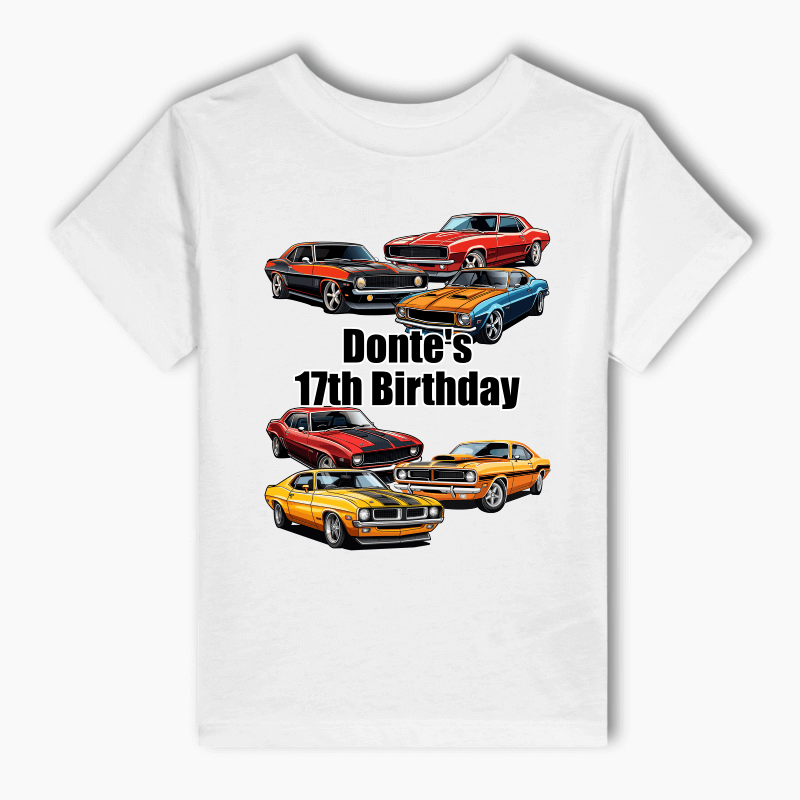 Personalised Muscle Car Birthday Party Kids T-Shirt