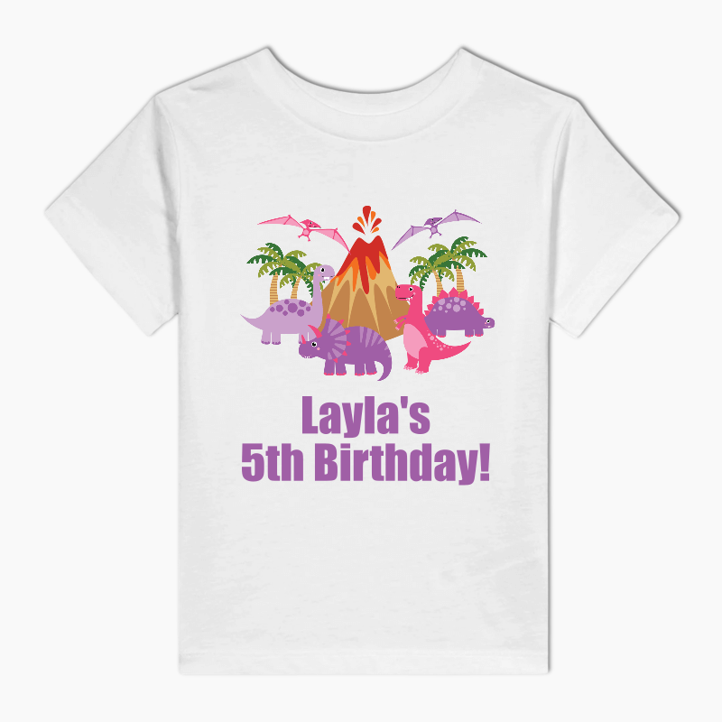 Personalised Pink Dinosaur Party T-Shirt