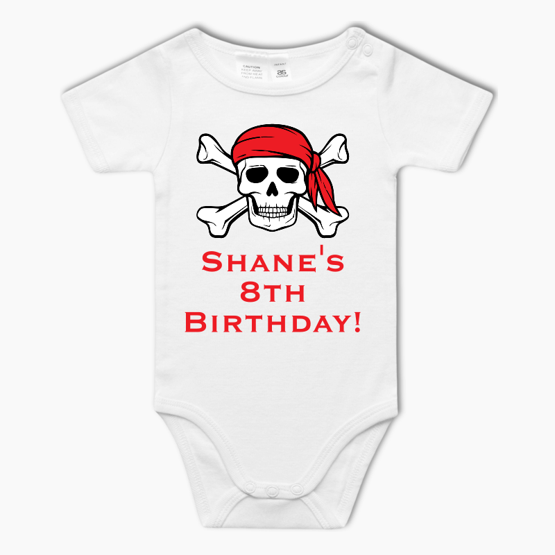 Personalised Pirate Skull &amp; Crossbones Baby One-Piece Romper