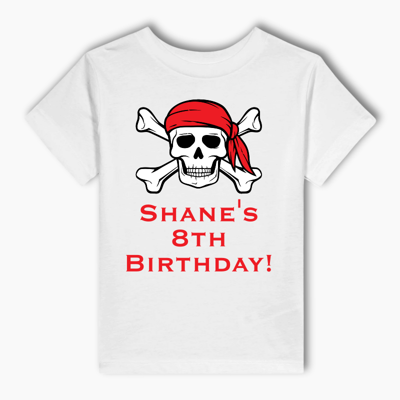 Personalised Pirate Skull &amp; Crossbones Party Kids T-Shirt