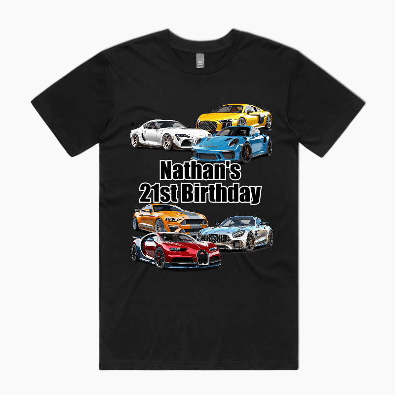 Personalised Sports Cars Birthday Party Adults T-Shirt