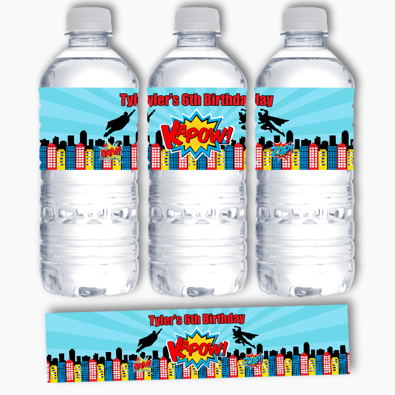 Personalised Superheroes Party Water Bottle Labels