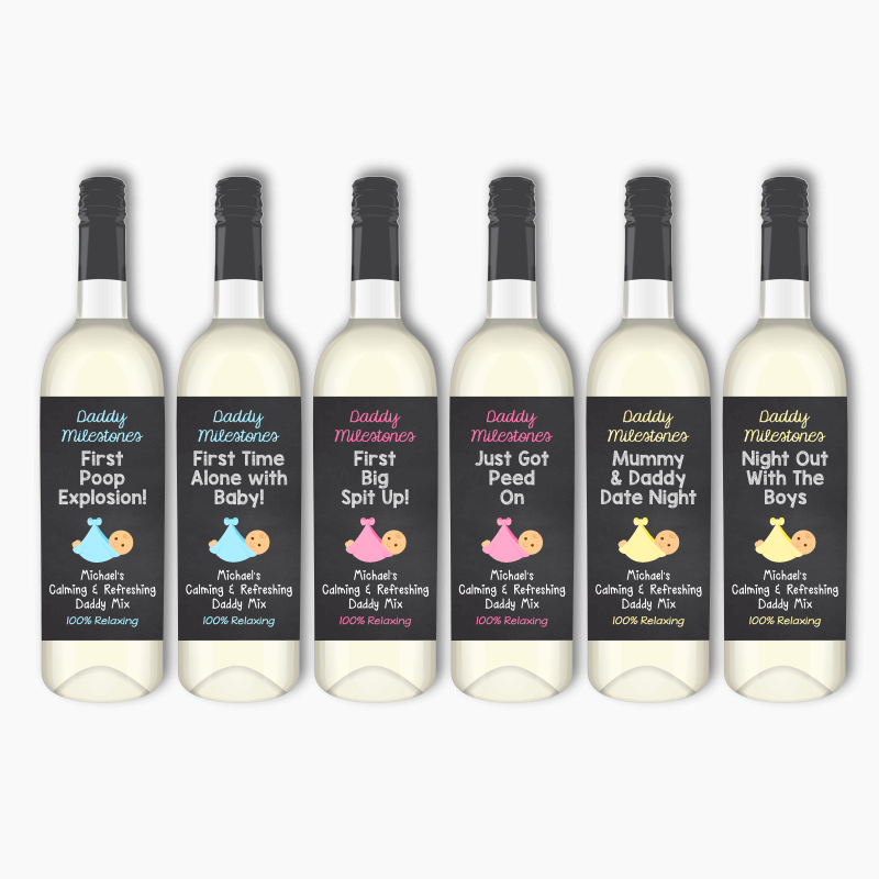 Personalised Daddy Milestones Baby Shower Gift Wine Labels