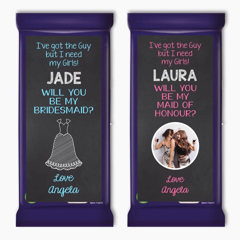 &#39;I&#39;ve Got the Guy&#39; Will you be my Bridesmaid? Cadbury Chocolate Labels