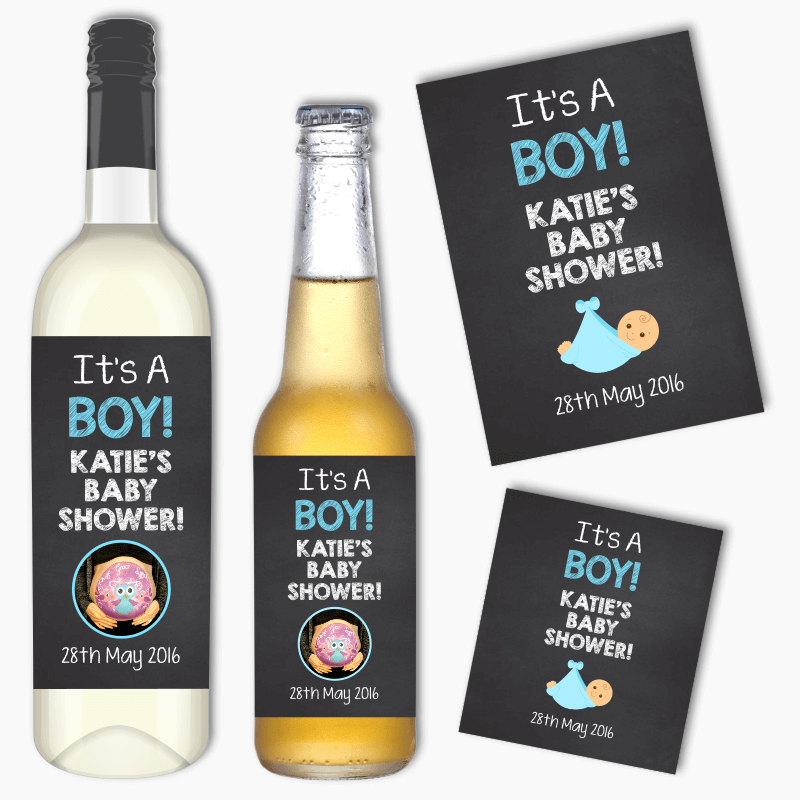 &#39;Its a Boy&#39; Baby Shower Wine &amp; Beer Labels