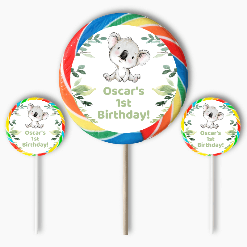 Personalised Koala Bear Party Round Stickers