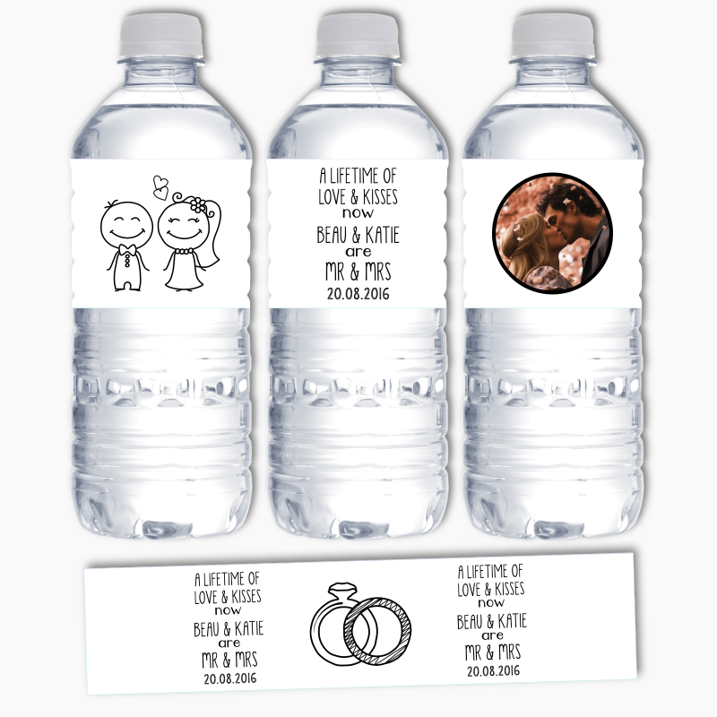 Personalised Lifetime of Love Wedding Water Labels - White