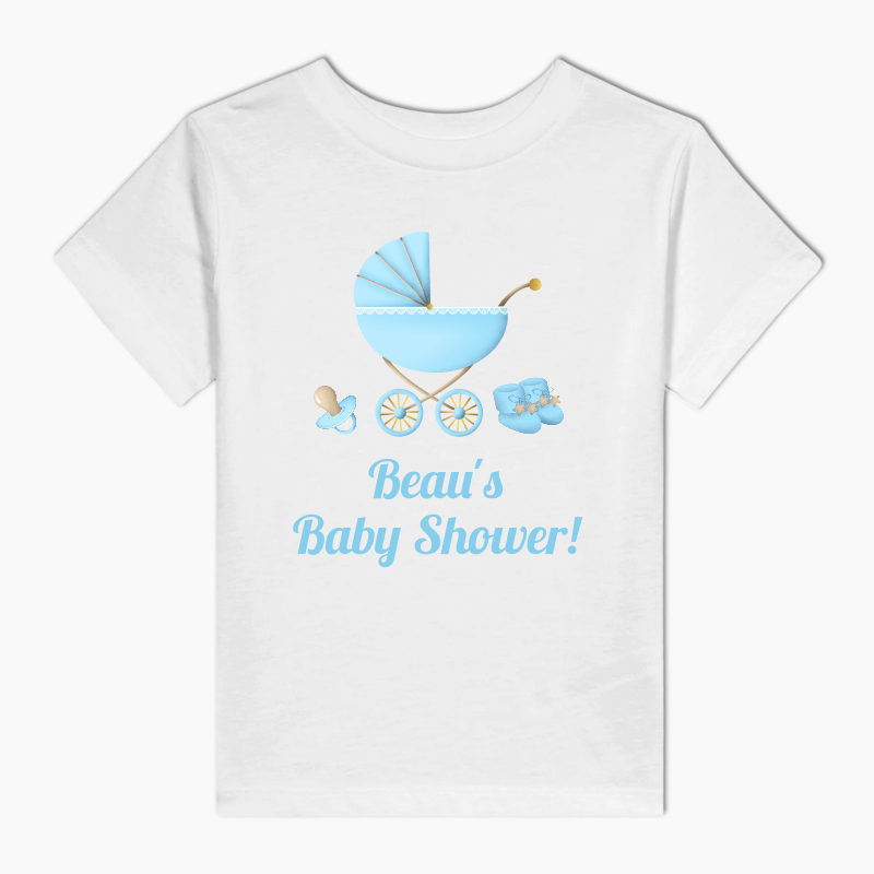 Personalised Blue Vintage Pram Baby Shower Adults T-Shirt