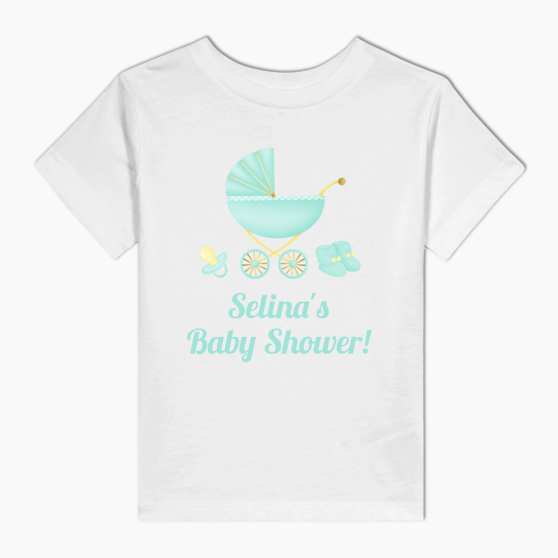 Personalised Pastel Mint &amp; Lemon Vintage Pram Baby Shower Adults T-Shirt