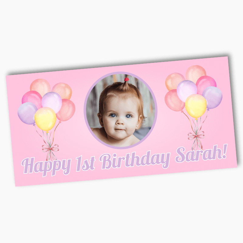 Personalised Pastel Pink Party Banners with Photo