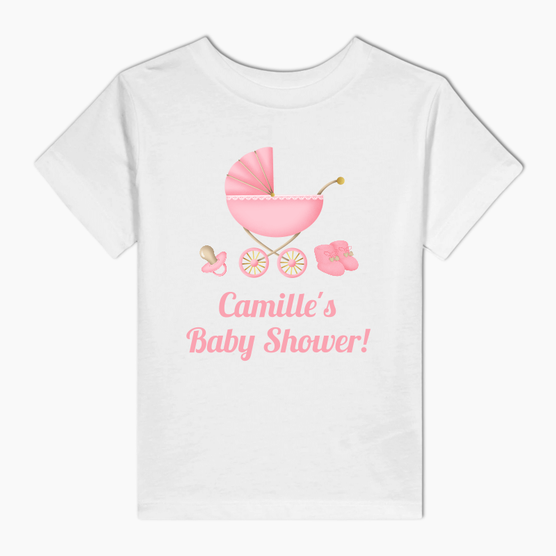 Personalised Pastel Pink Vintage Pram Baby Shower Adults T-Shirt