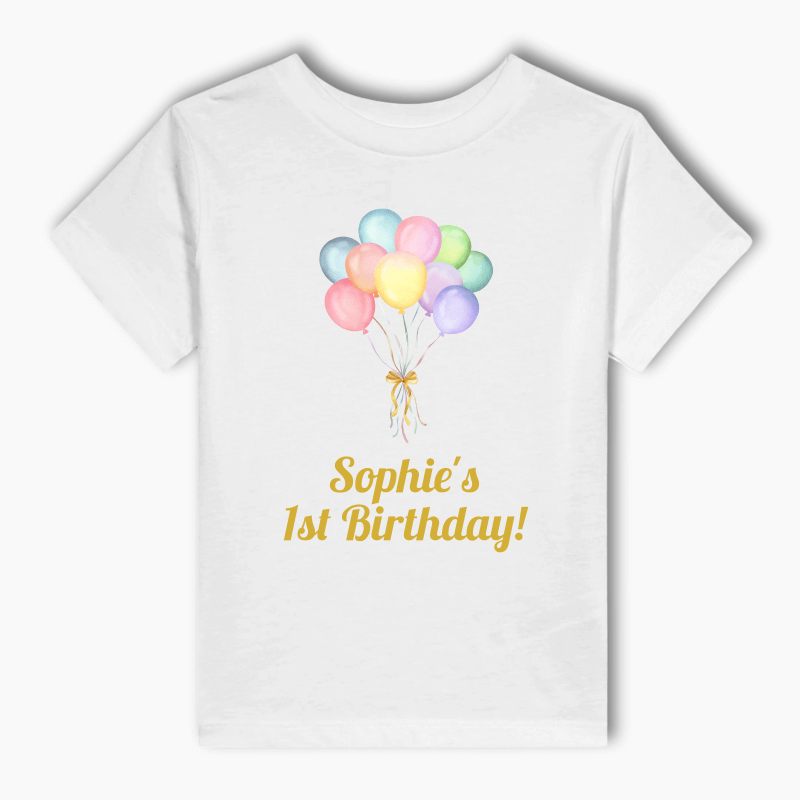 Personalised Pastel Rainbow Balloons Party Kids T-Shirt