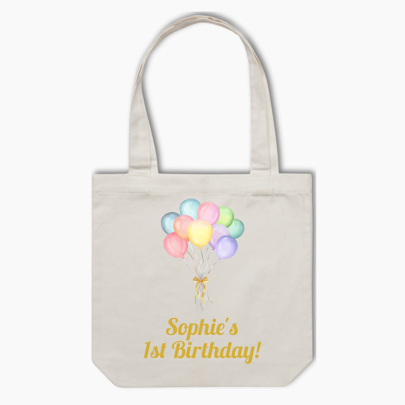 Personalised Pastel Rainbow Balloons Party Tote Bag