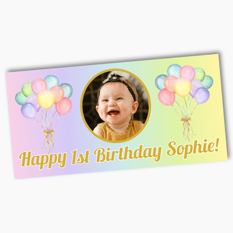 Personalised Pastel Rainbow Party Banners with Photo