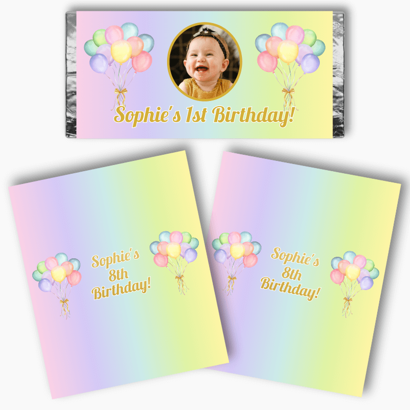 Personalised Pastel Rainbow Balloons Mini Chocolate Labels