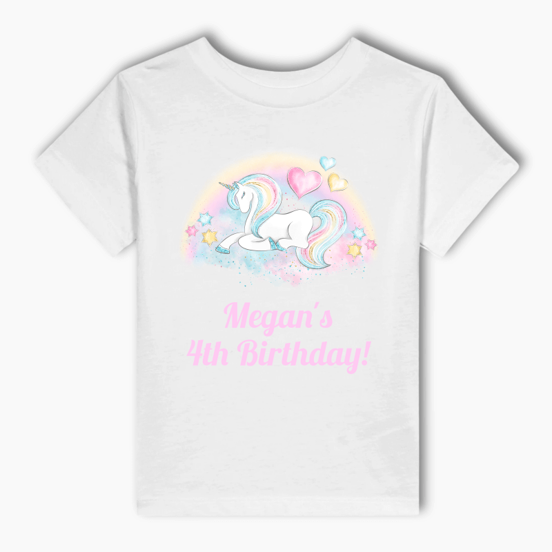 Personalised Pastel Rainbow Unicorn Party Kids T-Shirt