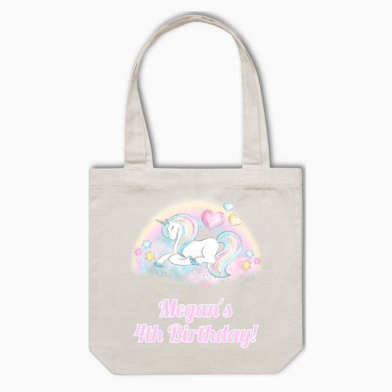 Personalised Pastel Rainbow Unicorn Party Tote Bag