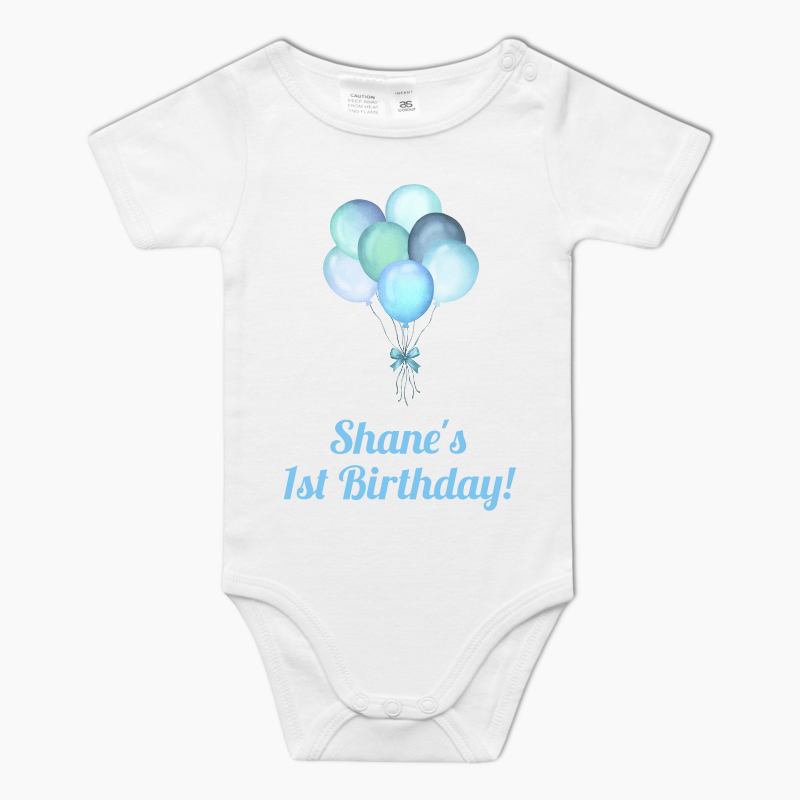 Personalised Pastel Blue Balloons Party Baby One-Piece Romper
