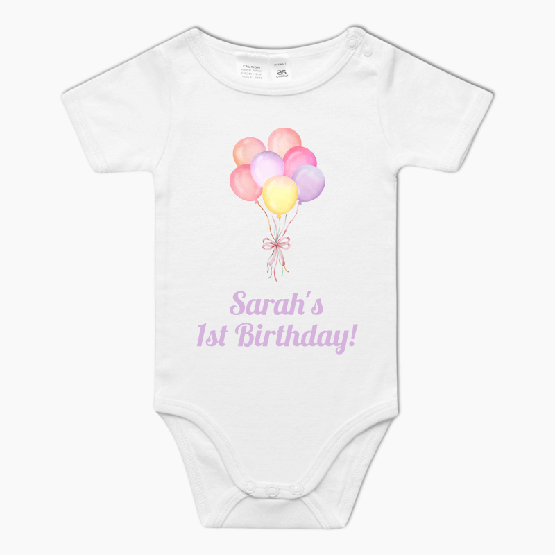 Personalised Pastel Pink Balloons Party Baby One-Piece Romper
