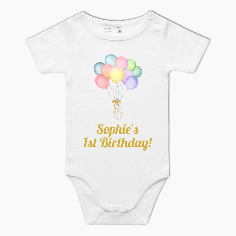 Personalised Pastel Rainbow Balloons Party Baby One-Piece Romper