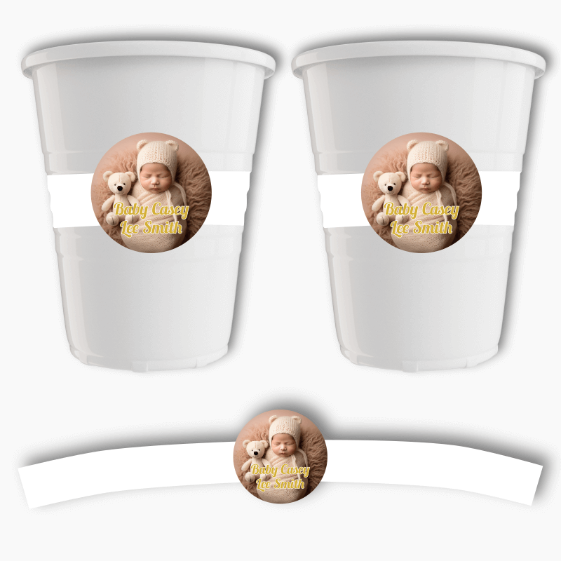 Personalised Baby Welcome Cup Stickers with Photo