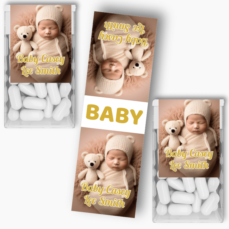 Personalised Baby Welcome Tic Tac Labels