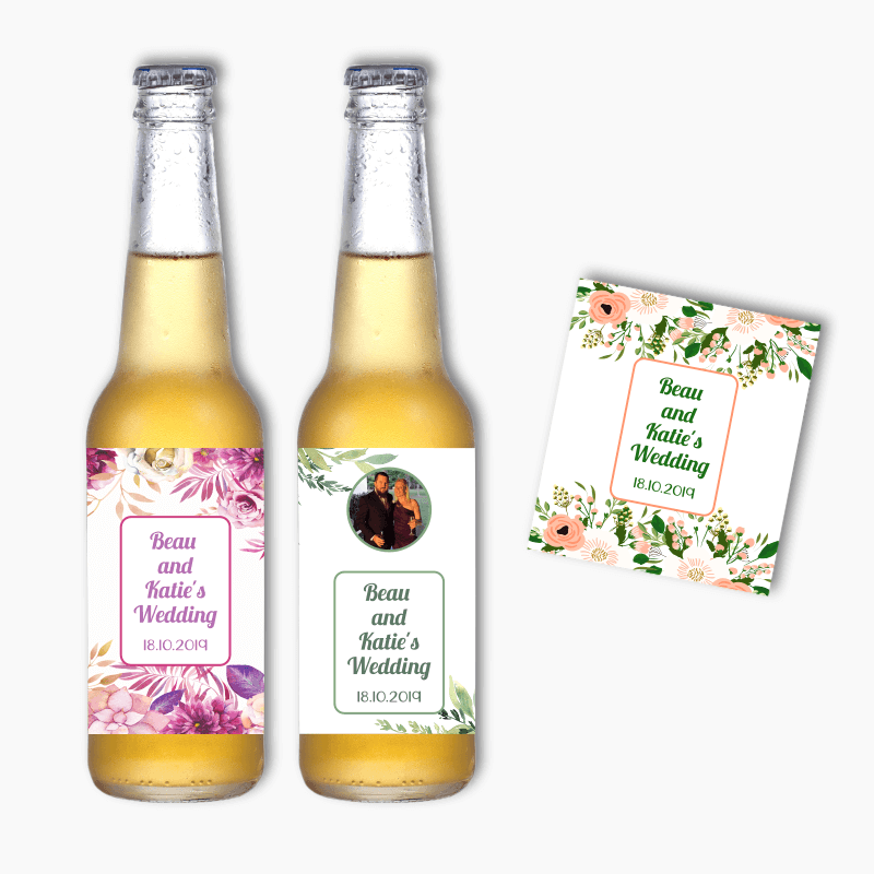 Personalised Floral Wedding Beer Labels